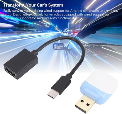 Pomya Wireless Adapter, Convert Wired to Wireless Car Play Adapter for Android Auto, 2 in 1 Car Play Support Box Plug and Play for Automotive