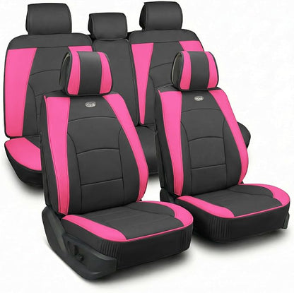 FH Group Ultra Comfort Highest Grade Faux Leather Full Set Cushion Pads Car Seat Covers for Front and Rear– Universal Fit for Cars Trucks & SUVs Pink/Black