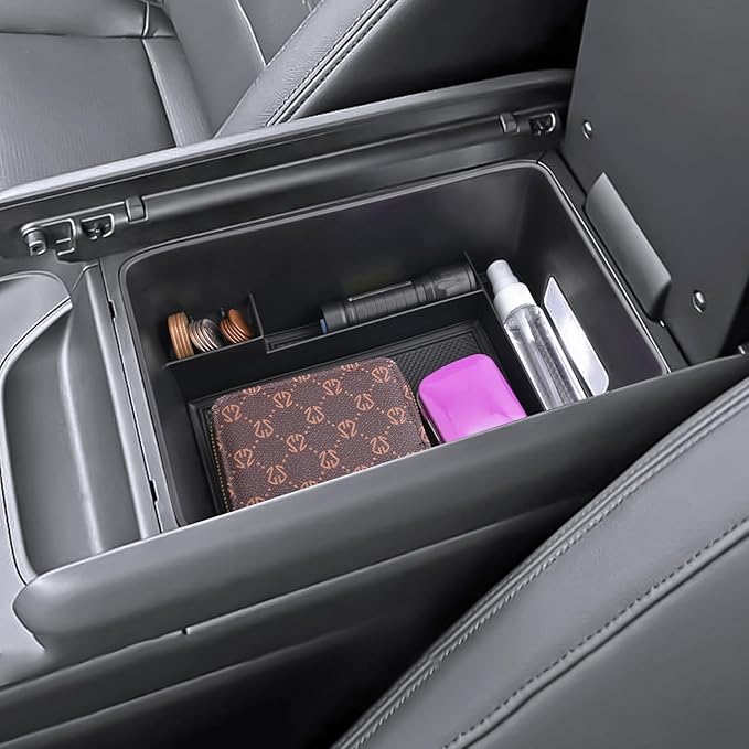 2024 2025 2026 Santa Fe Center Console Organizer for Hyundai Santa Fe (SE/SEL/XRT/Limited/Calligraphy), Durable ABS Plastic&Anti-Slip Rubber Console Tray 2026 2025 Santa Fe Hybrid Accessories