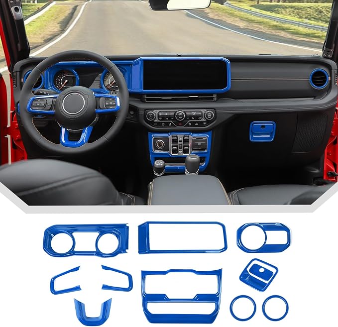 JeCar 11-Piece Blue Interior Accessories Trim Kit for 2024-2025 2026+ Jeep Wrangler JL 4XE Gladiator JT- Dashboard Panel, Vent Cover Decoration Upgrade
