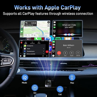 Wireless CarPlay Adapter for iPhone (Plug & Play, No Delay) – 5.8GHz Wi-Fi & Bluetooth 5.3, Compact Metal Design, Compatible with 2016+ Cars – Fast Auto-Pairing