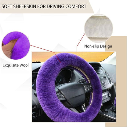 Ziciner Fuzzy Steering Wheel Cover, 15 inch Soft Wool Fur Steering Wheel Protector, Fluffy Wheel Covers for Winter Warm, Car Interior Decoration Accessories for Women Men (Purple)