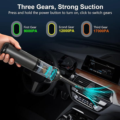 Car Vacuum Portable Cordless, 17000Pa 2 in 1 Vacuum Cleaner&Air Duster, 100W Brushless Motor Handheld Vacuum Cordless with 6000mAh Battery, Multi-Nozzles for Car, Home, Office, Pet