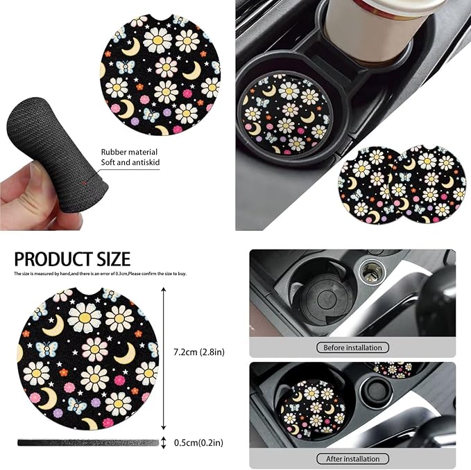 Daisy 10 Pcs Car Seat Covers Full Set, Crescent Moon Breathable Front Rear Seat Cover Steering Wheel Protector for Car Truck SUV, Countryside Flower Butterfly Universal Fit