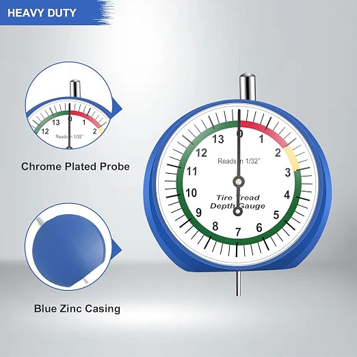 Tire Tread Depth Gauge, Tire Depth Gauge in 1/32 inch, for Motorcycle, car,Truck and Bus