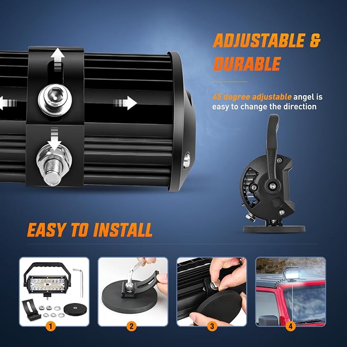 Nilight LED Light Bar 6.5Inch Triple Row Spot Flood Combo Beam Pod Cigarette Lighter Powered with Wiring Magnetic Base Fog Driving Work Roof Bumper Lights for Truck Tractor Golf Cart UTV