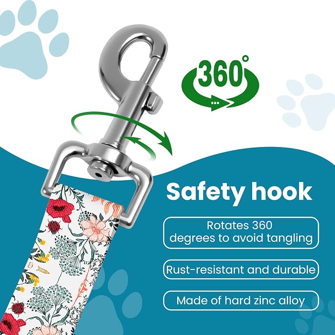 Adjustable pet cat and Dog car seat Belts. The Lanyard is Flexible and Adjustable from 20 to 33 inches(White Flowers + Black Flowers)