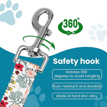 Adjustable pet cat and Dog car seat Belts. The Lanyard is Flexible and Adjustable from 20 to 33 inches(White Flowers + Black Flowers)