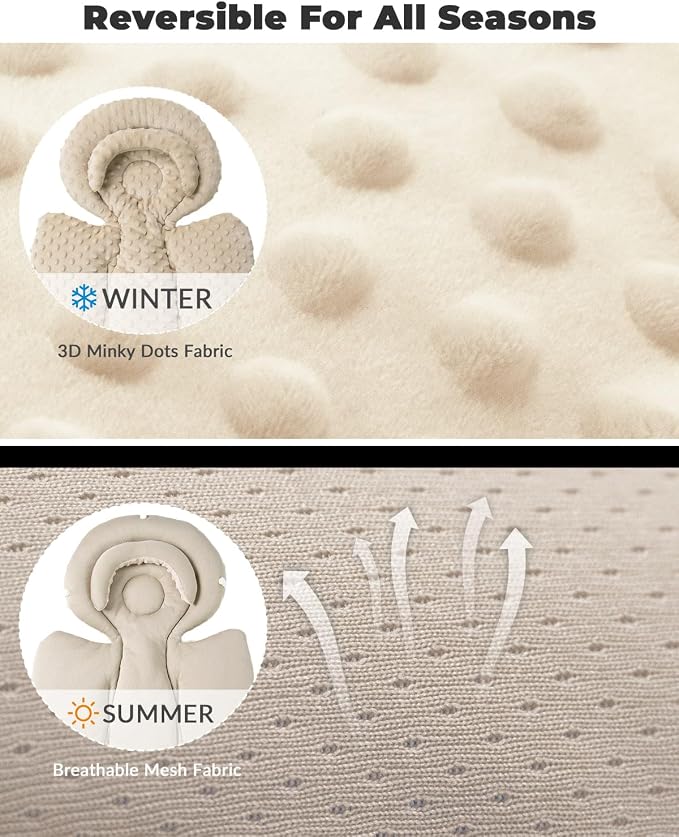 TinlyFinly Infant Car Seat Insert with Extra Cushion for Preemie to Toddler, Reversible Newborn Carseat Insert for Baby Head Body Support, Fits for Stroller, Baby Swing, Bouncer - Dots, Beige