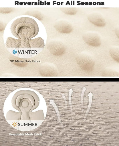 TinlyFinly Infant Car Seat Insert with Extra Cushion for Preemie to Toddler, Reversible Newborn Carseat Insert for Baby Head Body Support, Fits for Stroller, Baby Swing, Bouncer - Dots, Beige