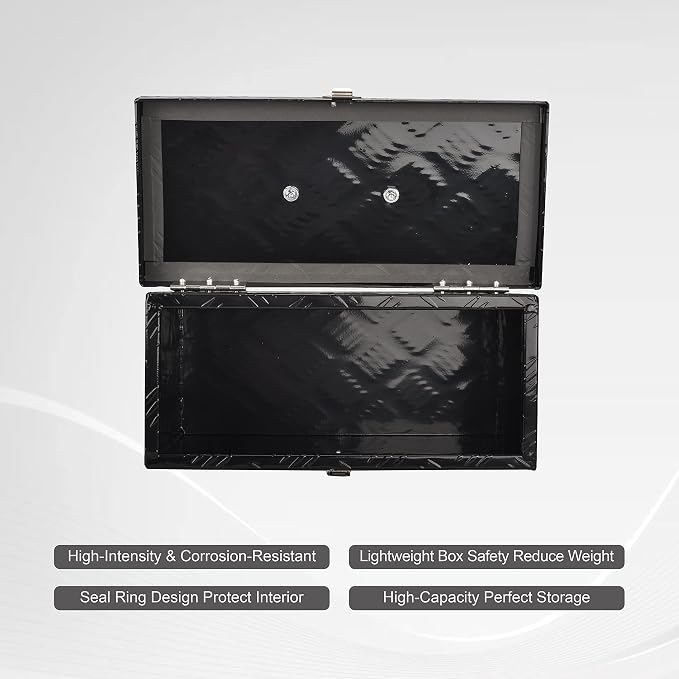 16 Inch Aluminum Truck Bed Tool Box Truck Car Outdoor Trailer Pickup Underbody Toolbox,RV Storage OrganizerTrailer Storage W/Side Handle&Lock,5 Bar Tread,Black(16"X7.5"X10")
