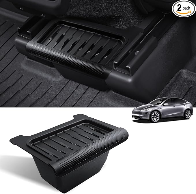 Rear Center Console Storage Organizer for Tesla Model Y Juniper 2025 2026, Under Seat Storage Box with Lid, Black