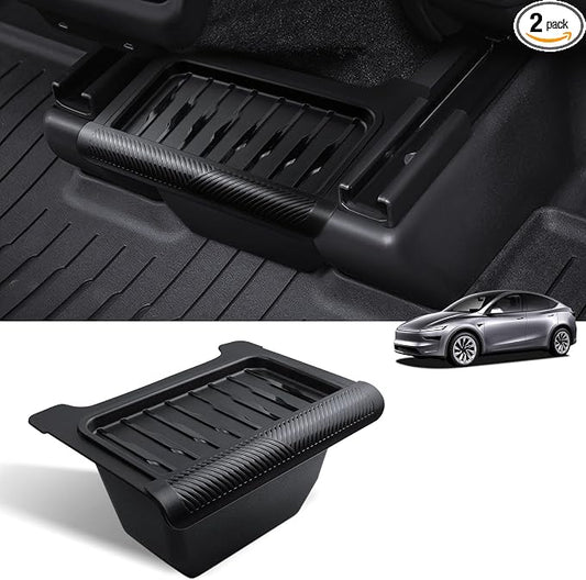 Rear Center Console Storage Organizer for Tesla Model Y Juniper 2025 2026, Under Seat Storage Box with Lid, Black