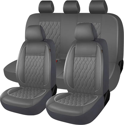 CAROMOP Faux Leather Car Seat Covers Full Set,Luxury and Comfortable Covers for Cars,Split Bench Compatible Car Interior Covers,Universal Fit for Suvs,Vans,Trucks,Airbag Compatible(5-Seat Grey)
