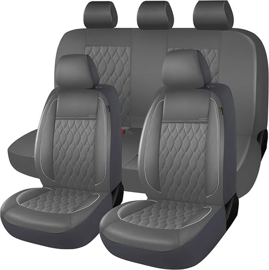 CAROMOP Faux Leather Car Seat Covers Full Set,Luxury and Comfortable Covers for Cars,Split Bench Compatible Car Interior Covers,Universal Fit for Suvs,Vans,Trucks,Airbag Compatible(5-Seat Grey)
