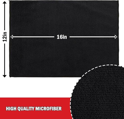 AIDEA Microfiber Cleaning Cloth 12 Pack, Microfiber Towels for Cars, Soft & Absorbent Cleaning Rags, Premium Lint Free Shop Towels for House, Kitchen, Car, 12inx16in, Black