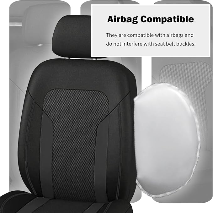 2 Pack Universal Car Seat Cover with Breathable Mesh Backrest,Comfortable Car Seat Protector with Foam Padding and Retaining Buckle,Highly Elastic Car Seat Covers Full Set (Black)