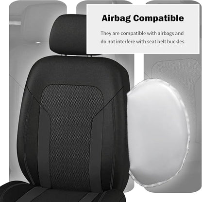 2 Pack Universal Car Seat Cover with Breathable Mesh Backrest,Comfortable Car Seat Protector with Foam Padding and Retaining Buckle,Highly Elastic Car Seat Covers Full Set (Black)