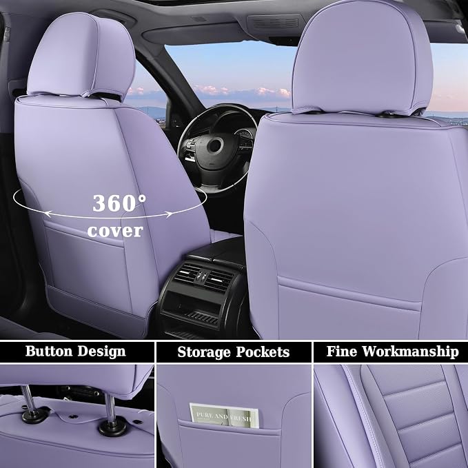 Coverado Car Seat Covers Front, Seat Covers for Cars, Waterproof Car Seat Cushions, 2-Pack Leather Carseat Seat Protectors, Universal Seat Covers Fit for Most Sedans SUV Pick-up Trucks(Purple)