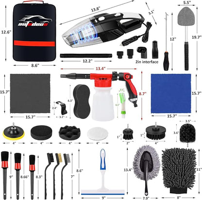 40Pcs Car Wash Detailing Kit Cleaning Kits with Foam Gun Sprayer Vacuum with Long Cord Drill Brush Large Wash Mitt Towels Complete Interior Exterior Car Washing Supply Set Black