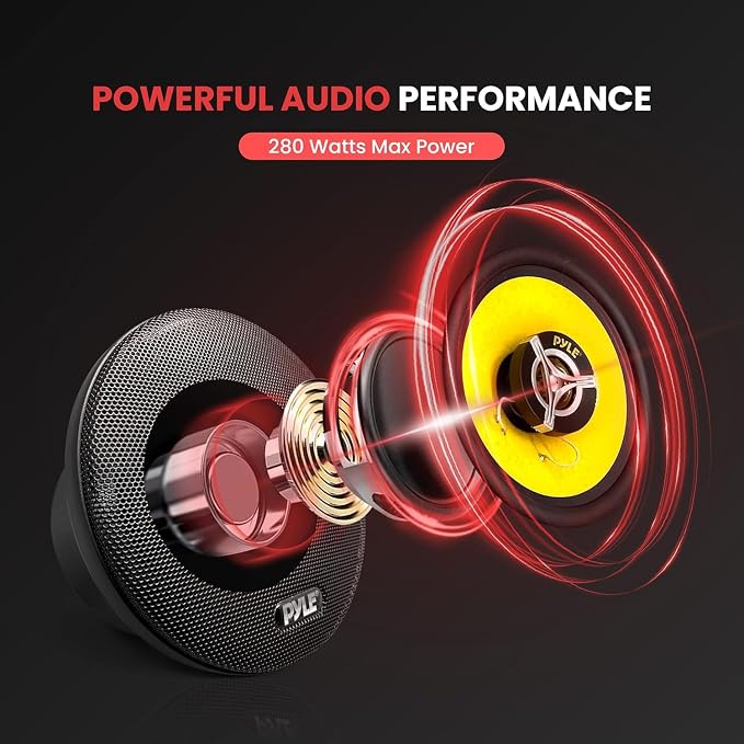 Pyle Car Three Way Speaker System - Pro 6.5 Inch 280 Watt 4 Ohm Mid Tweeter Component Audio Sound Speakers For Car Stereo w/ 40 Oz Magnet, 2.25” Mount Depth Fits Standard OEM - Pyle PLG6.3 (Pair),Yellow/Black
