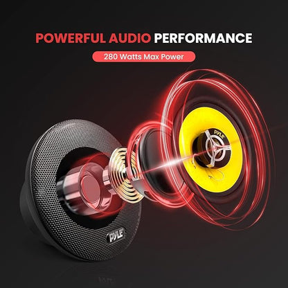 Pyle Car Three Way Speaker System - Pro 6.5 Inch 280 Watt 4 Ohm Mid Tweeter Component Audio Sound Speakers For Car Stereo w/ 40 Oz Magnet, 2.25” Mount Depth Fits Standard OEM - Pyle PLG6.3 (Pair),Yellow/Black