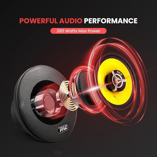 Pyle Car Three Way Speaker System - Pro 6.5 Inch 280 Watt 4 Ohm Mid Tweeter Component Audio Sound Speakers For Car Stereo w/ 40 Oz Magnet, 2.25” Mount Depth Fits Standard OEM - Pyle PLG6.3 (Pair),Yellow/Black