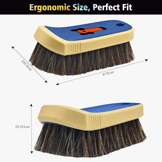 YeewayVeh Horse Hair Leather Cleaning Brush - Upgraded Long Bristle Car Leather Brush with 360° Soft Grip, for Car Interior Seats, Sofa, Upholstery & Furniture Care