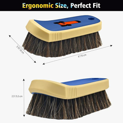 YeewayVeh Horse Hair Leather Cleaning Brush - Upgraded Long Bristle Car Leather Brush with 360° Soft Grip, for Car Interior Seats, Sofa, Upholstery & Furniture Care