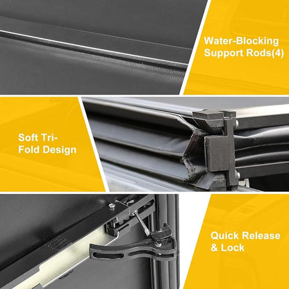PM PERFORMOTOR Vinyl Soft Tri-Fold Truck Bed Tonneau Cover Compatible with 1983-2011 Ford Ranger, fits 6 ft Fleetside Bed Models