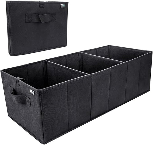 MIU COLOR Trunk Organizer for SUV, Sturdy Car Organizer, Non-Slip Bottom, Folded Storage Organizer for Sedan, Van, Jeep, Grocery, Car Organization for Men, Women, Large 3 Compartments, Classic Blk