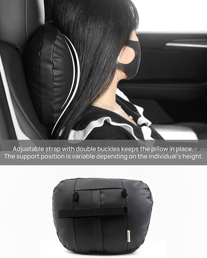 TPARTS Leather Headrest Neck Pillow for Tesla Model Y/X/3/S, Tesla Model 3 Accessories, Tesla Model Y Accessories, Car Neck Pillow for Traveling (1pc Black)
