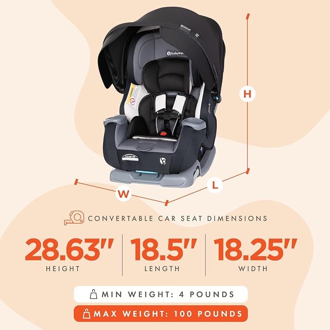 Baby Trend Cover Me 4-in-1 Infant Toddler Convertible Car Seat with Adjustable/Removable Canopy for Sun Protection & 2 Cup Holders, Black