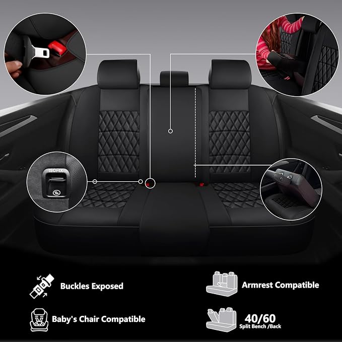 NS YOLO Leather Car Seat Covers,Universal Fit for Most Cars,SUVs and Sedans,Waterproof Luxury Leatherette Cushions, 5 Seats Protectors (Black, Full Set-5 Seats(Front and Rear))