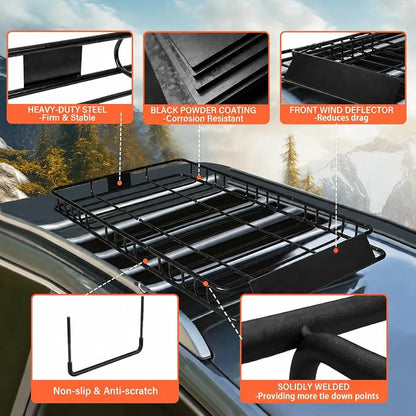Heavy Duty Universal Rooftop Cargo Carrier Roof Rack, 64"x36"x5" Roof Rack Basket with 20 Cu.Ft Waterproof Bag, for SUV, Truck and Van, 250lbs Capacity, Corrosion Resistant (ROOF 64" and Bag)