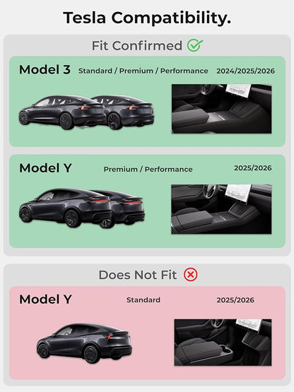 Center Console Organizer Set for Tesla Model Y Juniper (Premium & Performance 2025/26) and Model 3 Highland (All Trims 2024/25/26) – 4PCS Tesla Interior Accessories – Black