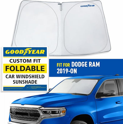 Goodyear Foldable Windshield Sunshade for Dodge Ram 1500 2019-2026, Truck car Accessories, Sunshade Cover, Sun Shade Car Windshield, Window Sun Blocker - GY008330