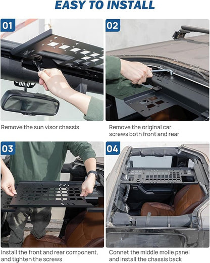 JOYTUTUS Overhead Molle Panel Compatible with Wrangler JK 2007-2018 (Only for Hard Top), Wrangler Cargo Roof Rack Storage, No Drilling