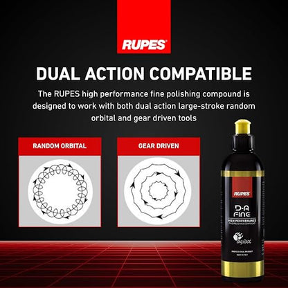 RUPES 9.DAFINE250 Pack of 12 Yellow 250 ml D-A Fine High Performance Fine Polishing Compound for Car Detailing & Removing Scratches | Light Defect Removal | Reduces Oxidation and Removes Swirl Marks