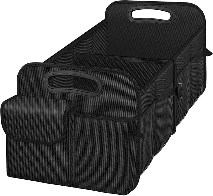 Trunk Organizer, Collapsible Waterproof car Trunk Organizer for SUVs & Sedans, Car Storage Organizers with Reinforced Handles, Car Accessories for Women and Men, 2 Compartments, 52L, Black