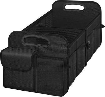 Trunk Organizer, Collapsible Waterproof car Trunk Organizer for SUVs & Sedans, Car Storage Organizers with Reinforced Handles, Car Accessories for Women and Men, 2 Compartments, 52L, Black