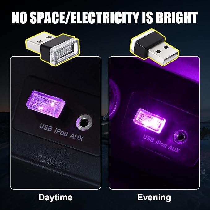 Ziciner 6 PCS USB LED Car Interior Atmosphere Lamp, Portable Mini LED Night Light, Plug-in USB Interface Trunk Ambient Lighting Kit, Universal Interior Accessories for Most Vehicles (6 Color)