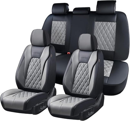 Coverado Car Seat Covers for Cars, Waterproof Automotive Seat Protectors, Leather Car Seat Covers Full Set, 5 Seats Driver Protectors Universal Fit for Cars SUVs, Trucks, Car Accessories - Black&Gray