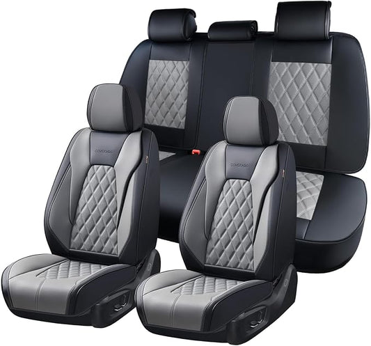 Coverado Car Seat Covers for Cars, Waterproof Automotive Seat Protectors, Leather Car Seat Covers Full Set, 5 Seats Driver Protectors Universal Fit for Cars SUVs, Trucks, Car Accessories - Black&Gray