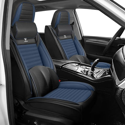 Seat Covers Fit for Nissan Rogue 2015-2026, Breathable and Comfortable Leather Car Seat Cover, Deluxe Waterproof Cushion Cover Auto Interior Accessories,Standard (Black Blue)