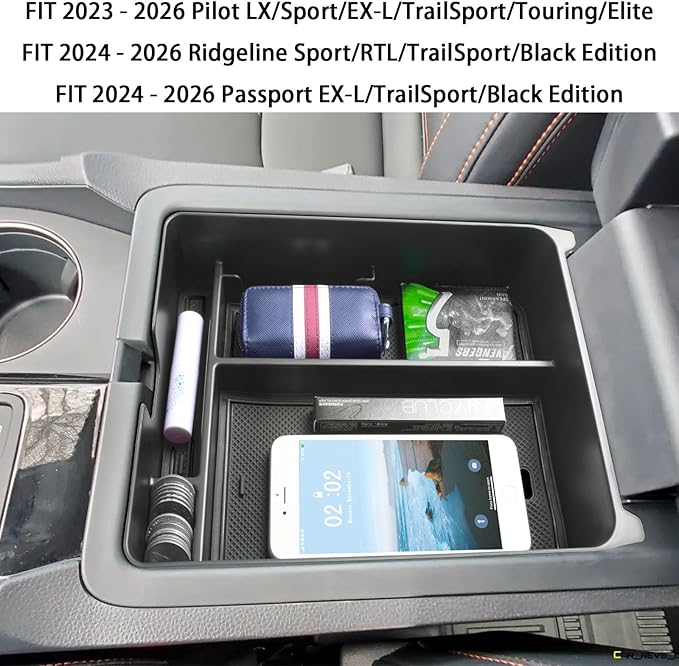 EDBETOS Center Console Organizer Compatible with 2023-2026 Honda Pilot, 2024 2025 2026 Ridgeline/Passport Insert Tray Secondary Storage Armrest Box ABS Plastic Material, Black