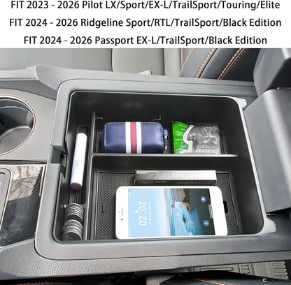 EDBETOS Center Console Organizer Compatible with 2023-2026 Honda Pilot, 2024 2025 2026 Ridgeline/Passport Insert Tray Secondary Storage Armrest Box ABS Plastic Material, Black
