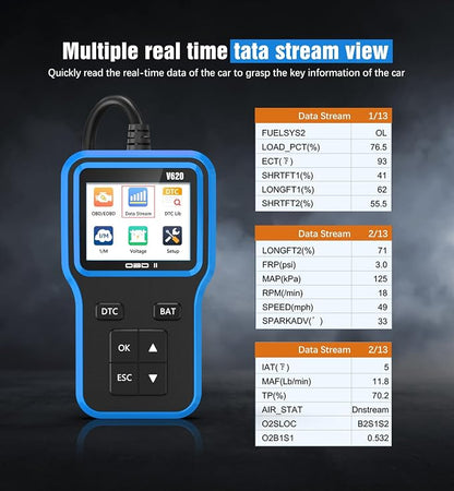 OBD2 Scanner with Upgrade Battery Tester - Diagnostic Tool for Cars that Check Engine Light & Emissions Readiness Read and Clears Vehicle Error Codes for All OBD II Protocol Vehicles Since 1996（Blue）