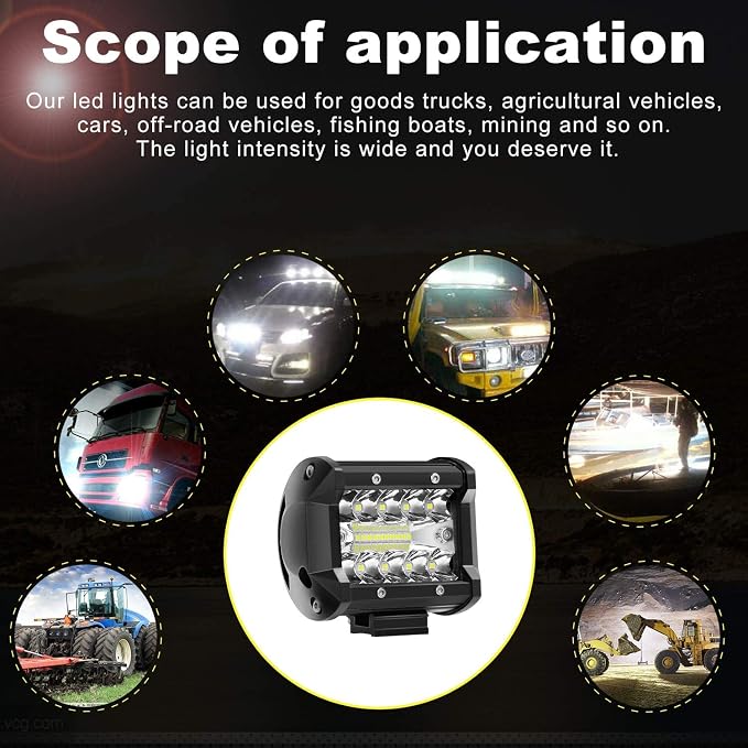 8PCS LED Pods, 4 Inch 60W LED Light Bar, 4PCS Spot Flood Combo Off Road Light Triple Row LED Work Light 6000LM Driving Fog Lamps for Pickup Truck Jeep ATV UTV SUV Boat Light