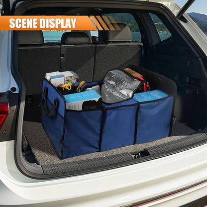 Car Trunk Organizer, Oxford Fabric Waterproof & Anti-Slip Vehicle Storage Box with Leak Proof & Insulated Cooler Bag, Large Capacity Foldable Auto Storage Box for Car, SUV, Truck (Blue)